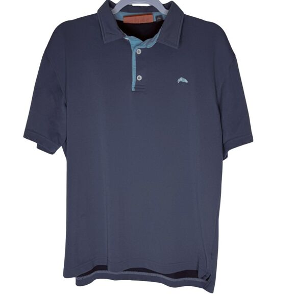 Simms Men's Short Sleeve Pique Performance Fishing Golf Polo Shirt Blue Medium - Picture 1 of 11